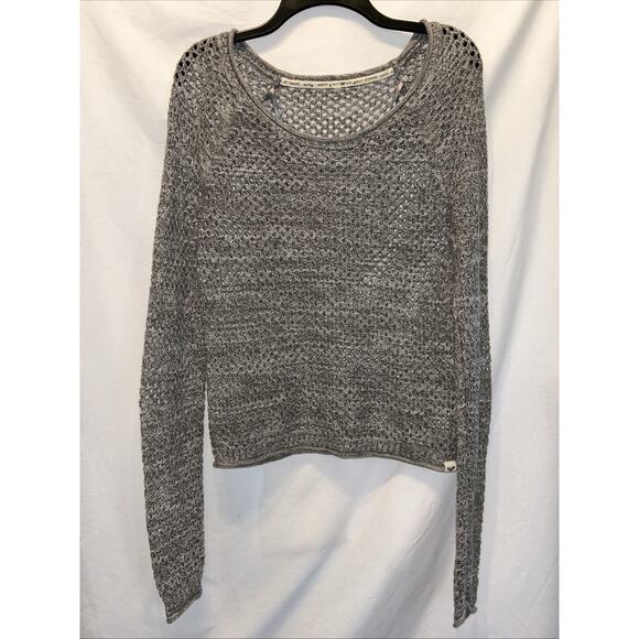 Roxy Fishnet Crochet Sweater Womens Medium Heathered Gray Grunge Coastal Beach - Picture 2 of 15